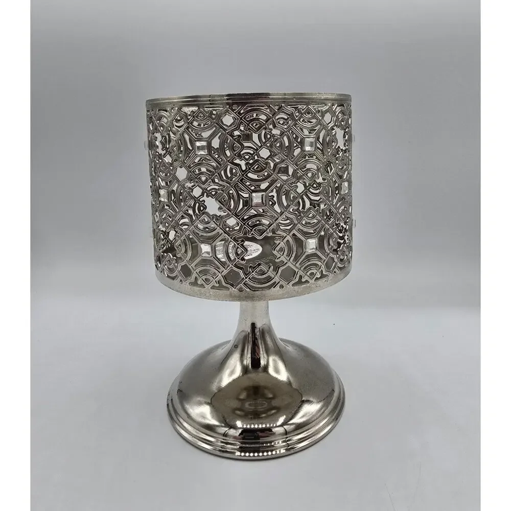 Bath & Body Works 3-Wick Candle Holder 2021 Glam Silver Lattice Pedestal Gift